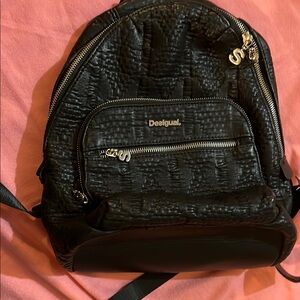Desigual Black Leather Bag with Silver Accents